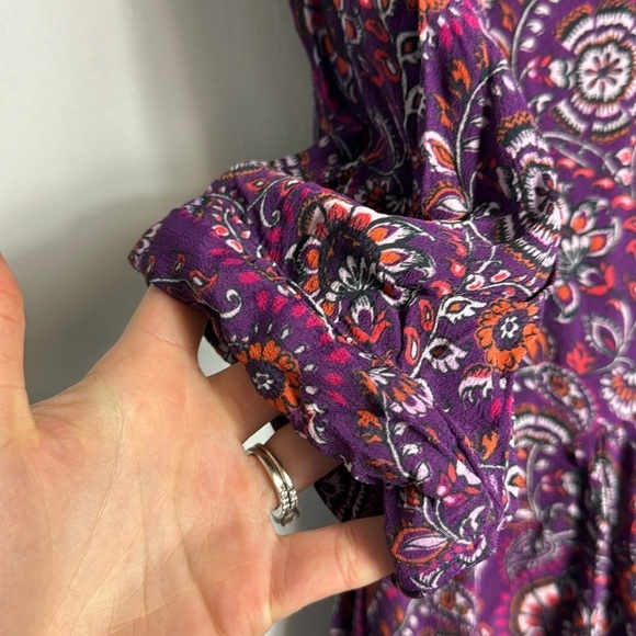 Garnet Hill Purple Floral Bohemian Dropped Waist Pocket Dress Size 6 - Picture 5 of 12